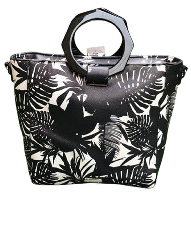Carlos Santana Black & White Floral Womens Bag
