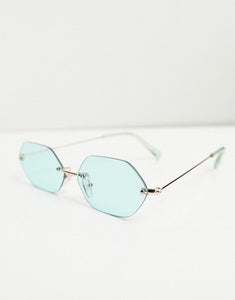 ASOS DESIGN 90s Rimless Angled in Silver with Light Blue Lens Mens Sunglasses