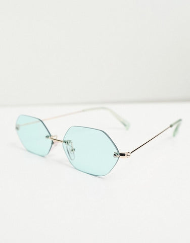 ASOS DESIGN 90s Rimless Angled in Silver with Light Blue Lens Mens Sunglasses
