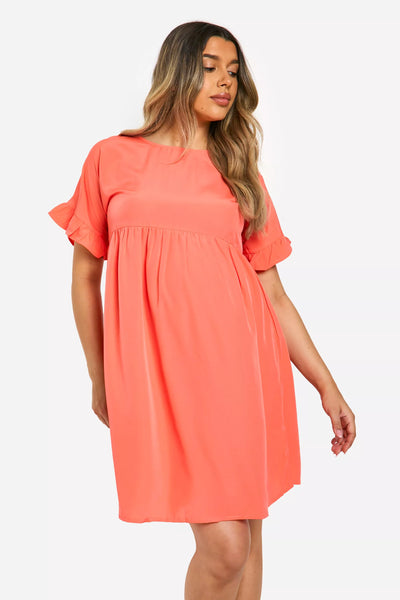 Boohoo Coral Maternity Frill Sleeve Smock Womens Dress