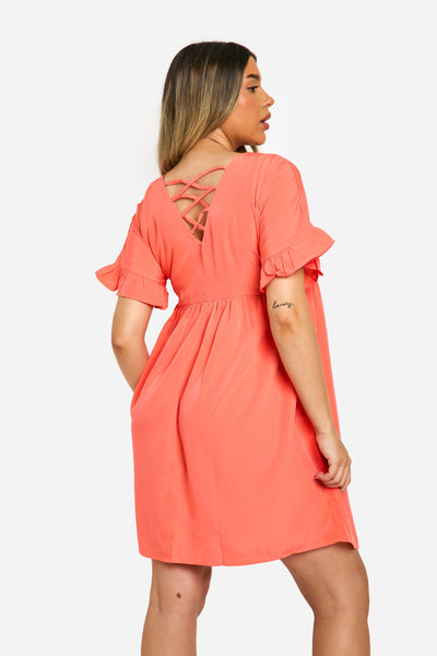 Boohoo Coral Maternity Frill Sleeve Smock Womens Dress