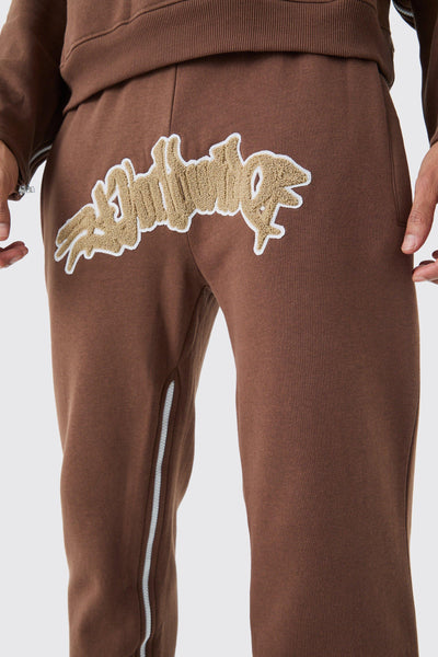 Boohoo Brown Worldwide Gusset Applique Zip Mens Jogger