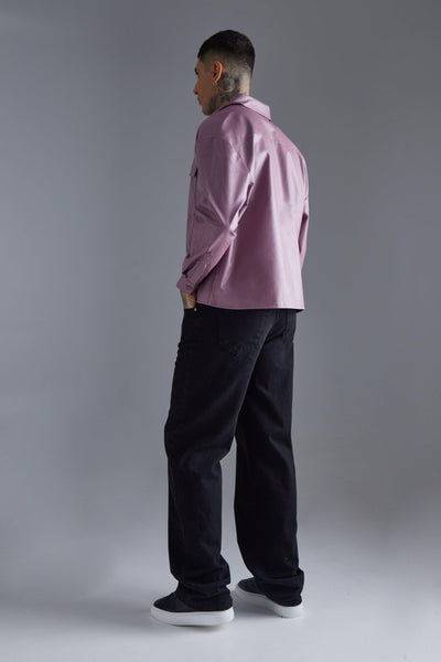 Boohoo Mauve Pu Boxy Oversized Long Sleeve Mens Shirt