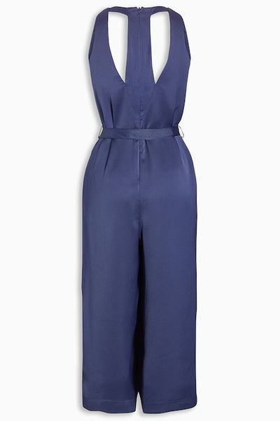 Next Navy Blue V-neck Satin Womens Jumpsuit