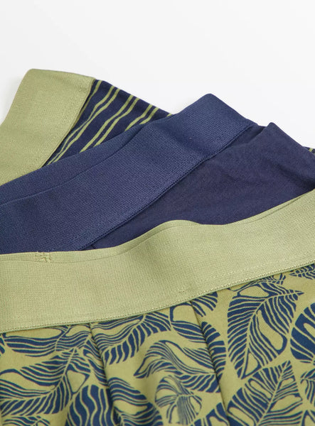Tu 3 Pack Blue Leaf & Stripe Hipsters Mens Boxers