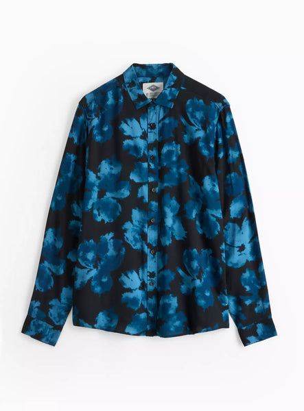 Union Works Blue & Black Inked Floral Printed Long Sleeve Mens Shirt