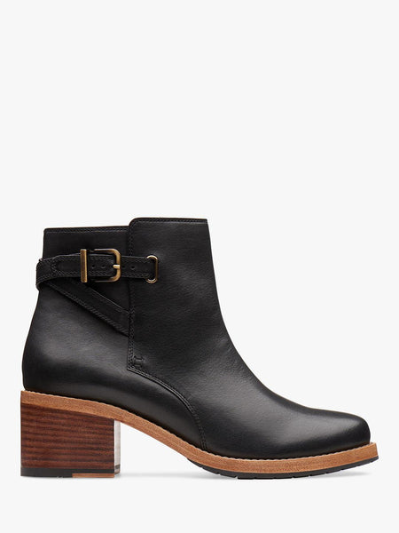Clarks Ladies Clarkdale Jax Leather Ankle Boots, Black - Stockpoint Apparel Outlet