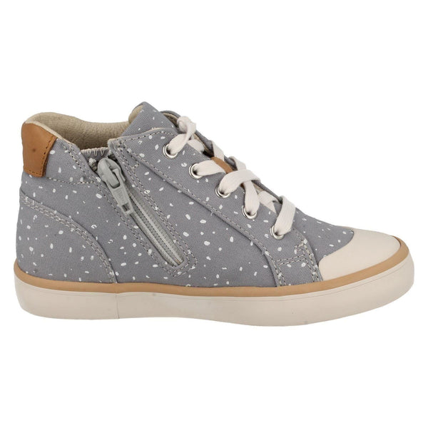 Clarks Comic Whiz Grey Canvas Younger Girls Hi-Top - Stockpoint Apparel Outlet