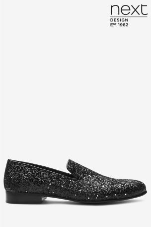 Next Black Glitter Party Mens Loafers - Stockpoint Apparel Outlet