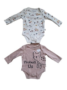 F&F WWF Asian Elephants Pink and Cream Baby Girls Bodysuit - Stockpoint Apparel Outlet