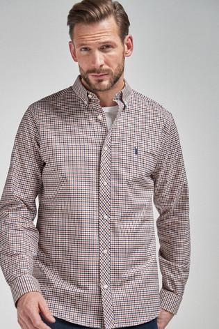 Next Rust Gingham Stretch Mens Oxford Shirt - Stockpoint Apparel Outlet
