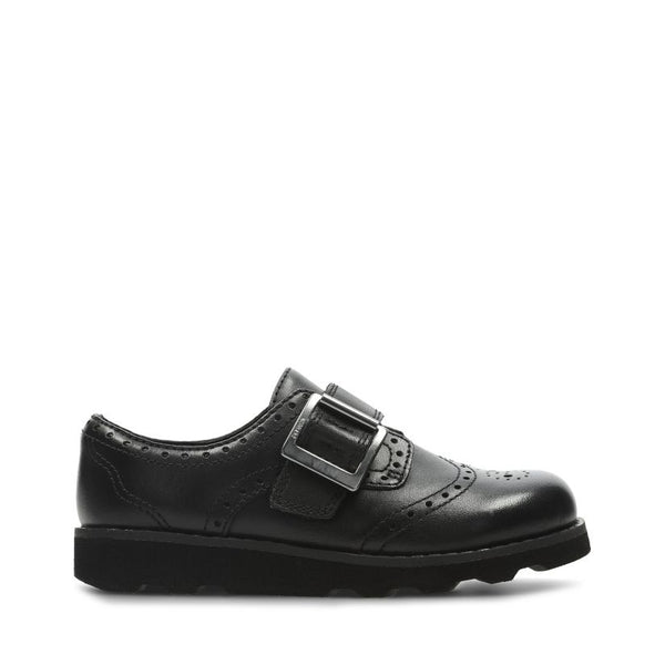 Clarks Girls Crown Pride Black Leather Shoes