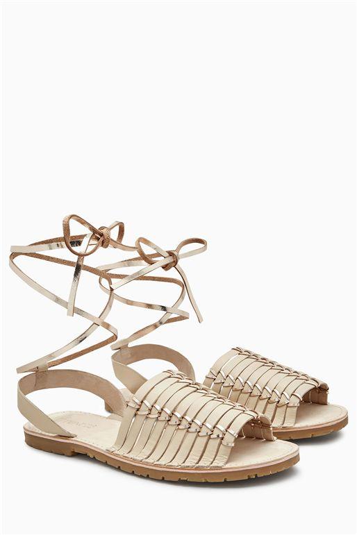 Next Womens Nude Woven Leather Beach Sandals Stockpoint Apparel