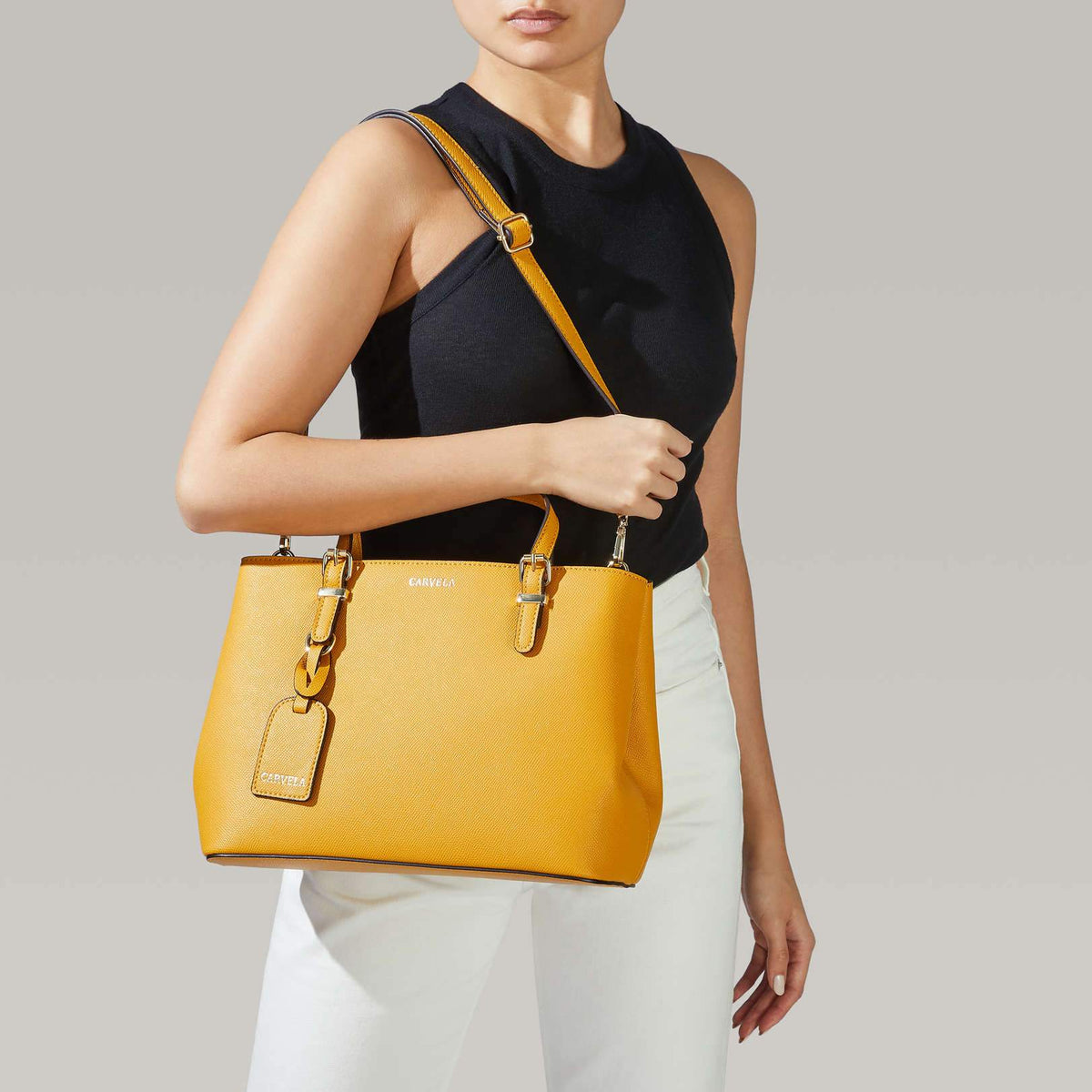 Kurt Geiger Carvela Mustard Mini Hooper Slouch Womens Tote Bag