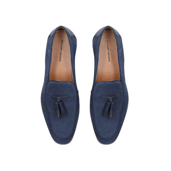 Kurt Geiger Buster Navy Suede Mens Tassel Loafers - Stockpoint Apparel Outlet