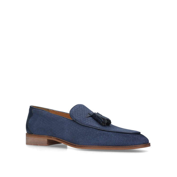 Kurt Geiger Buster Navy Suede Mens Tassel Loafers - Stockpoint Apparel Outlet