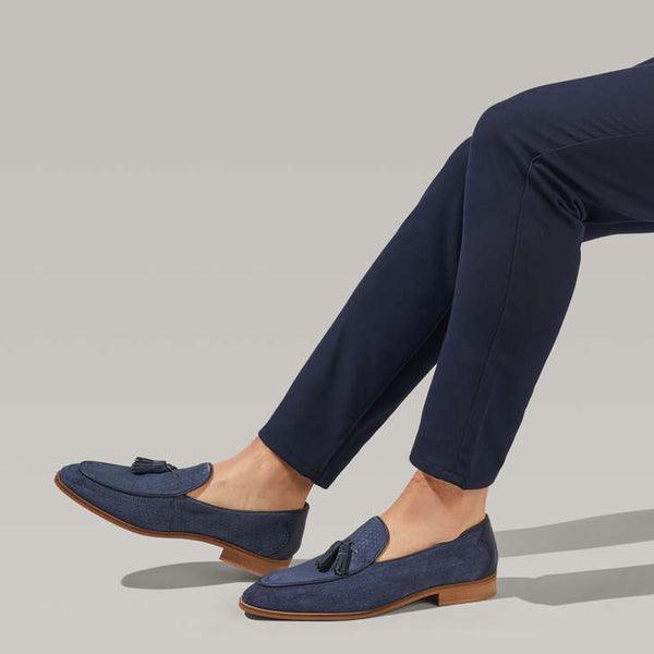 Kurt Geiger Buster Navy Suede Mens Tassel Loafers - Stockpoint Apparel Outlet