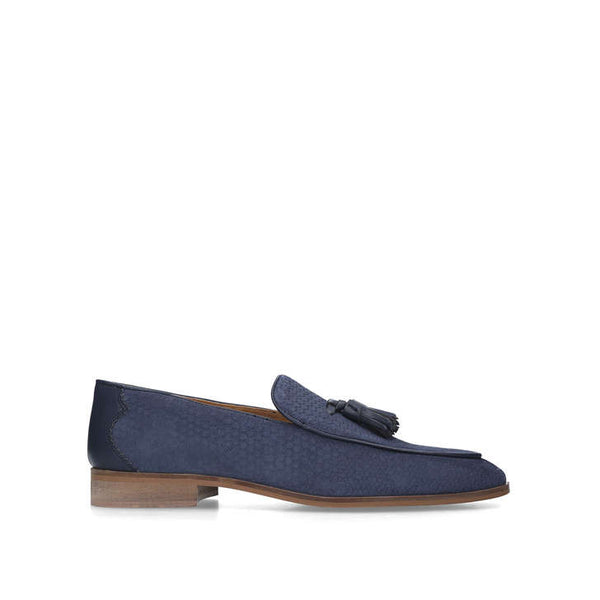 Kurt Geiger Buster Navy Suede Mens Tassel Loafers - Stockpoint Apparel Outlet
