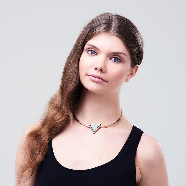 Front Row Gold Colour Marbled White Stone Necklace - Stockpoint Apparel Outlet