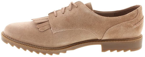Clarks Griffin Mabel Taupe Suede Leather Womens Brogues - Stockpoint Apparel Outlet