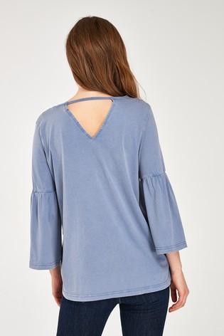 Next Chambray Washed Flute Sleeve Womens Top  