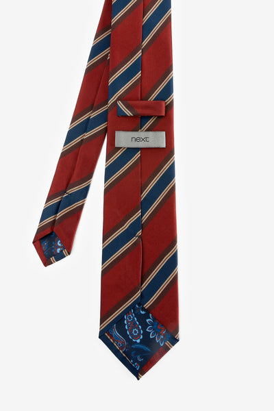 Next Mens Red Striped Tie and Paisley Square Pocket Square Set - Stockpoint Apparel Outlet