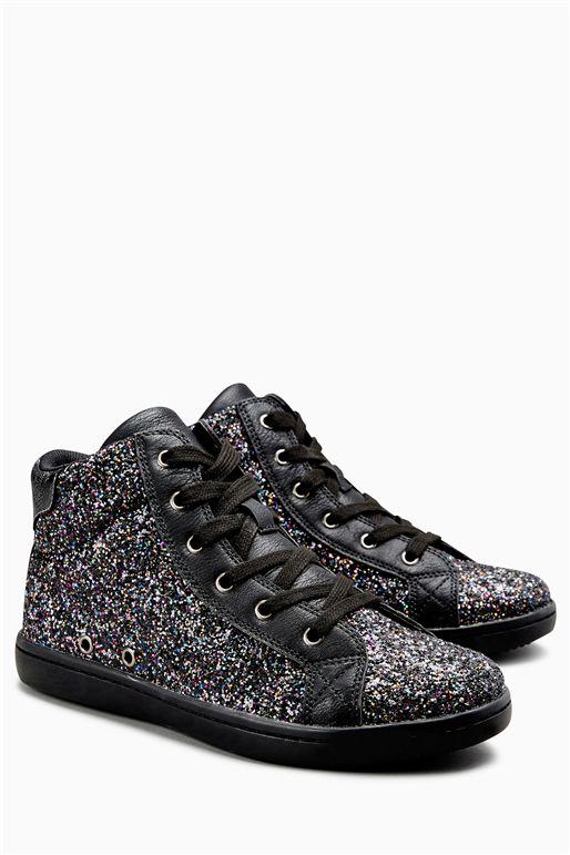 Next Womens Girls Black Glitter High Tops Stockpoint Apparel Outlet