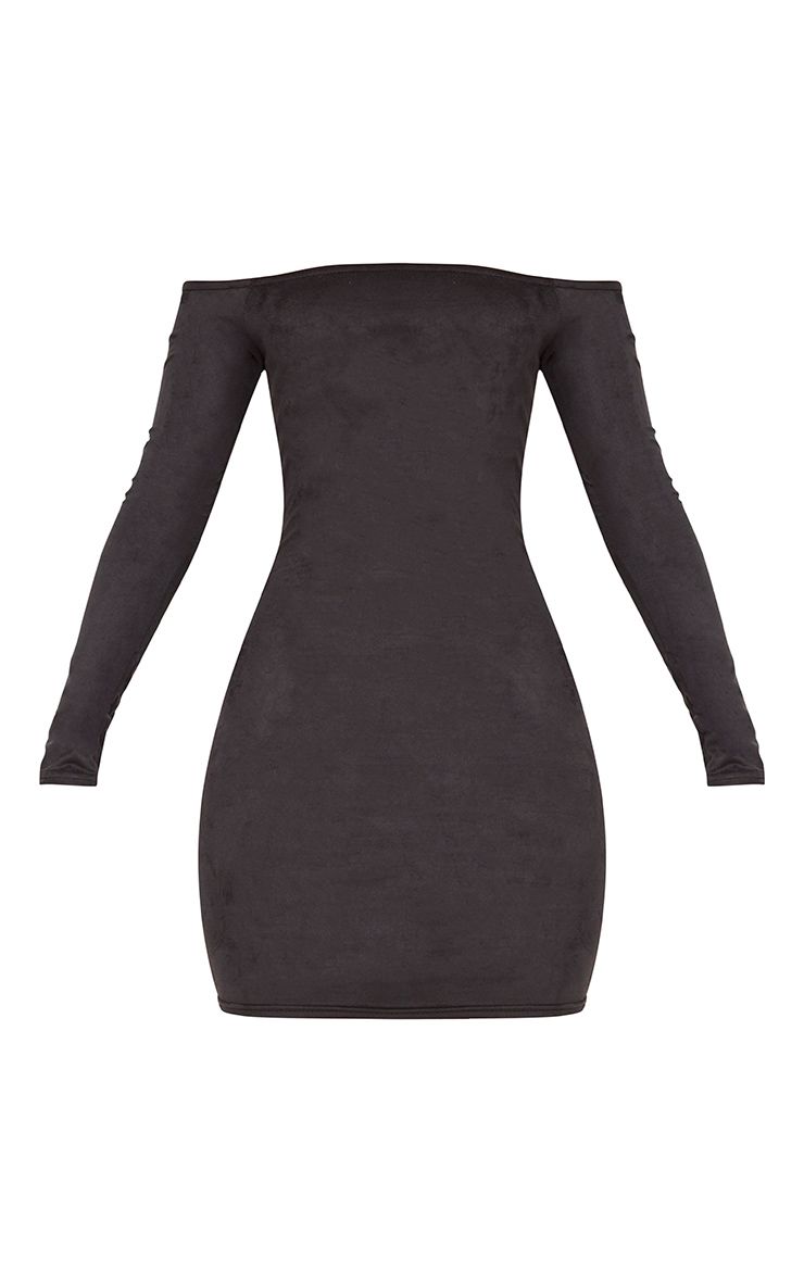 pretty little thing black long sleeve bodycon dress Pretty Little Thing Womens Violla Black Suede Bardot Long Sleeve Bodyc –  Stockpoint Apparel Outlet