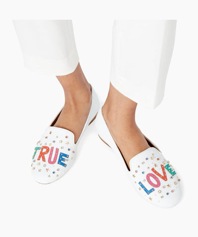 Dune Glitza - White True Love Slipper Cut Loafer Shoes - Stockpoint Apparel Outlet
