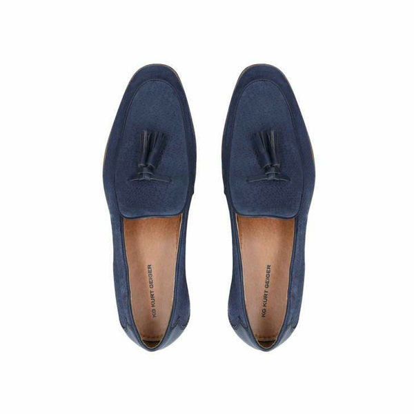 Kurt Geiger Buster Navy Suede Mens Tassel Loafers - Stockpoint Apparel Outlet