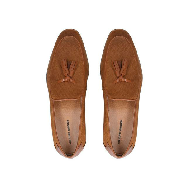 Kurt Geiger Buster Tan Suede Mens Tassel Loafers - Stockpoint Apparel Outlet