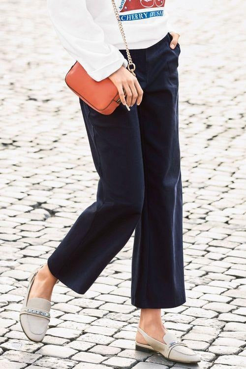 Next Womens Cotton Twill Cropped Wide Leg Trousers Stockpoint Apparel Outlet
