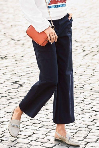 Next Womens Cotton Twill Cropped Wide Leg Trousers - Stockpoint Apparel Outlet