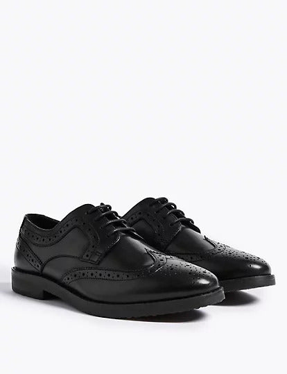M S Leather Black Brogue Boys School Shoes Stockpoint Apparel Outlet