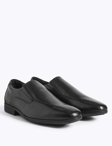 M&S Black Leather Slip-on Older Boys School Shoes - Stockpoint Apparel Outlet