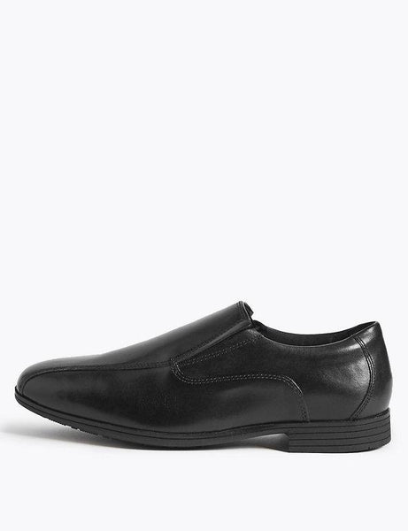 M&S Black Leather Slip-on Older Boys School Shoes - Stockpoint Apparel Outlet