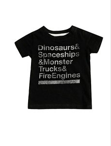Baby Boys Dinosaurs Spaceships Monster Trucks Black T-Shirt