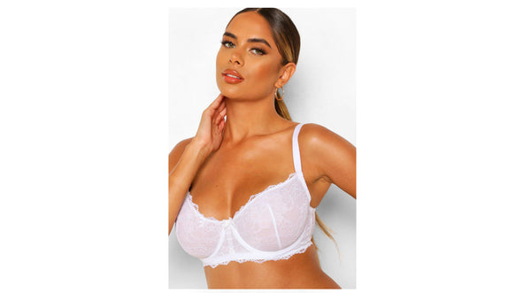 Boohoo Fuller Bust White Lace Underwire Womens Bra - Stockpoint Apparel Outlet
