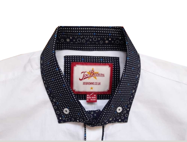 Joe Browns White Poplin Blue Collar Mens Shirt - Stockpoint Apparel Outlet