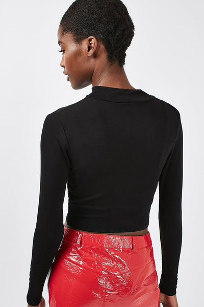 Topshop Womens Long Sleeve Twist Front Crop Top