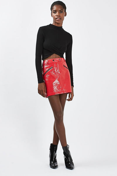 Topshop Womens Long Sleeve Twist Front Crop Top