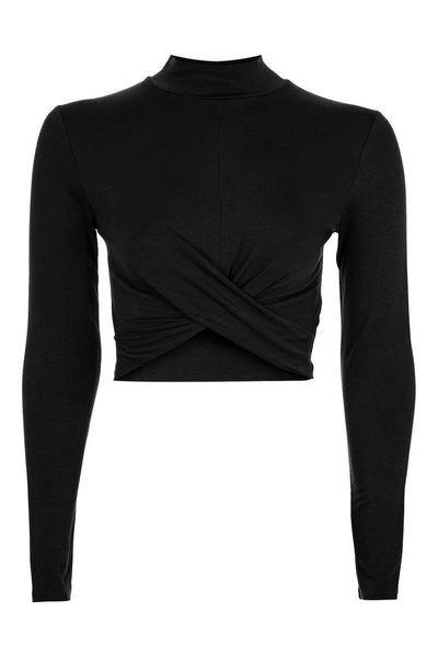 Topshop Womens Long Sleeve Twist Front Crop Top