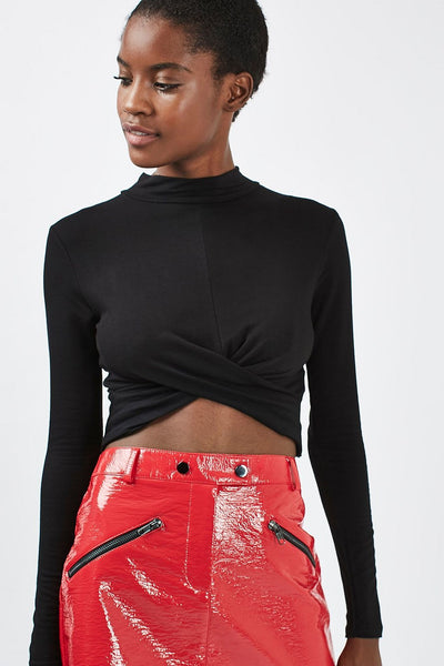 Topshop Womens Long Sleeve Twist Front Crop Top
