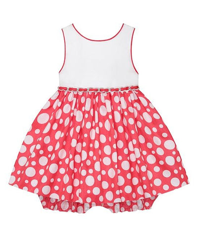 American Princess White & Coral Dot A-Line Younger Girls Dress