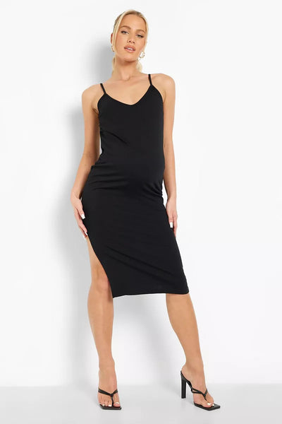 Boohoo Maternity Strappy Side Split Midi Womens Dress - Stockpoint Apparel Outlet
