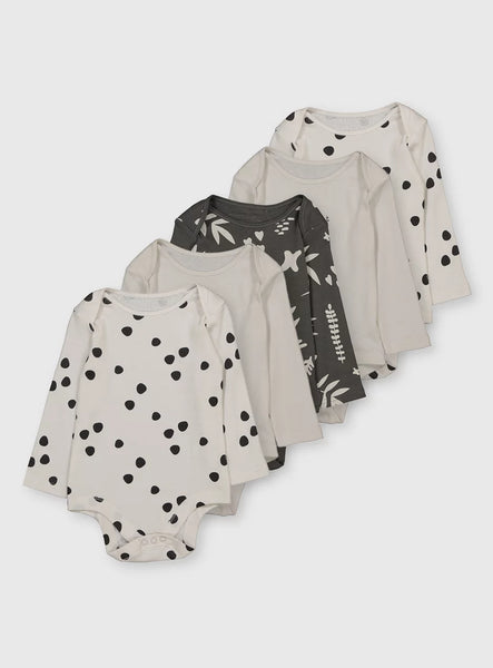 Tu 5 Pack Monochrome Print Baby Girls Bodysuits - Stockpoint Apparel Outlet