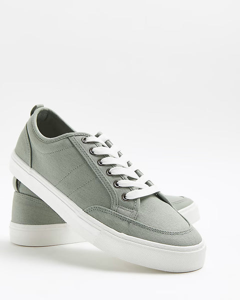 River Island Green Light Sutton Lace Up Mens Plimsolls - Stockpoint Apparel Outlet