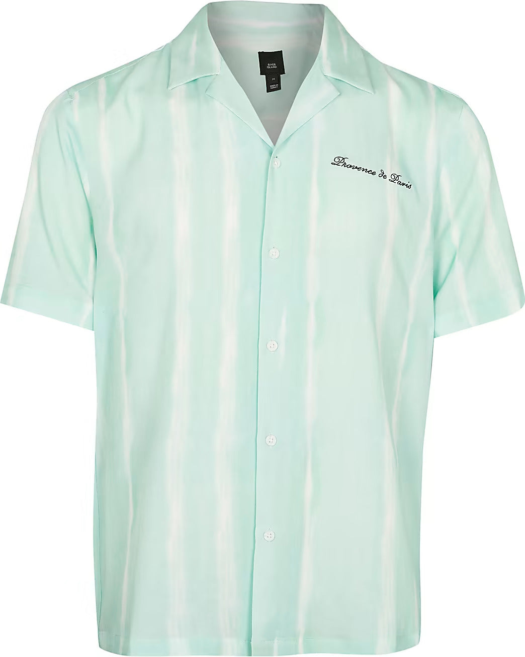 River Island Green Stripe Revere Short Sleeve Mens Shirt