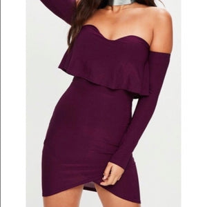 Missguided Purple Overlay Bardot Bodycon Womens Dress - Stockpoint Apparel Outlet