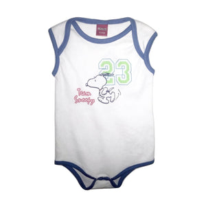 Peanuts Sports Snoopy 23 White with blue detail bodysuit - Stockpoint Apparel Outlet